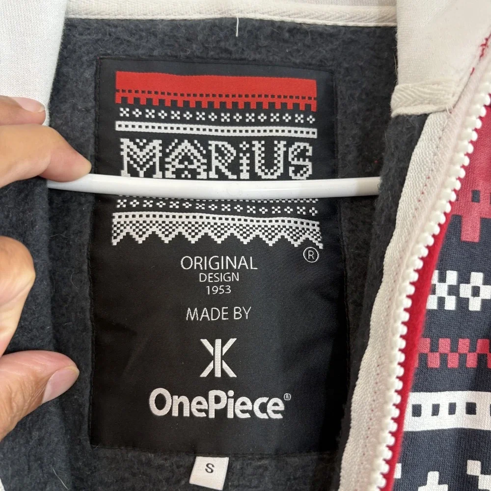 OnePiece Marius Jump In Grey Navy Nordic Fair Isle Hooded Jumpsuit Small Lounge